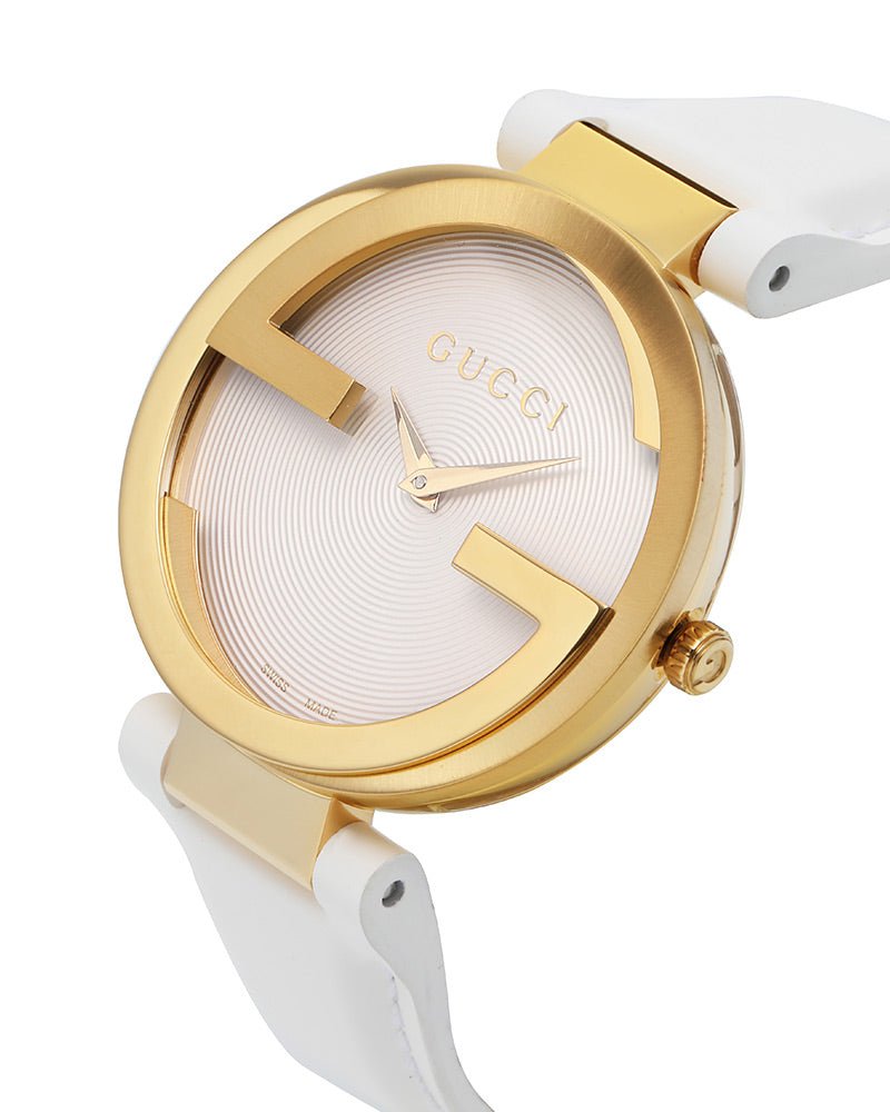 Gucci Interlocking White Leather Women's Watch - YA133327