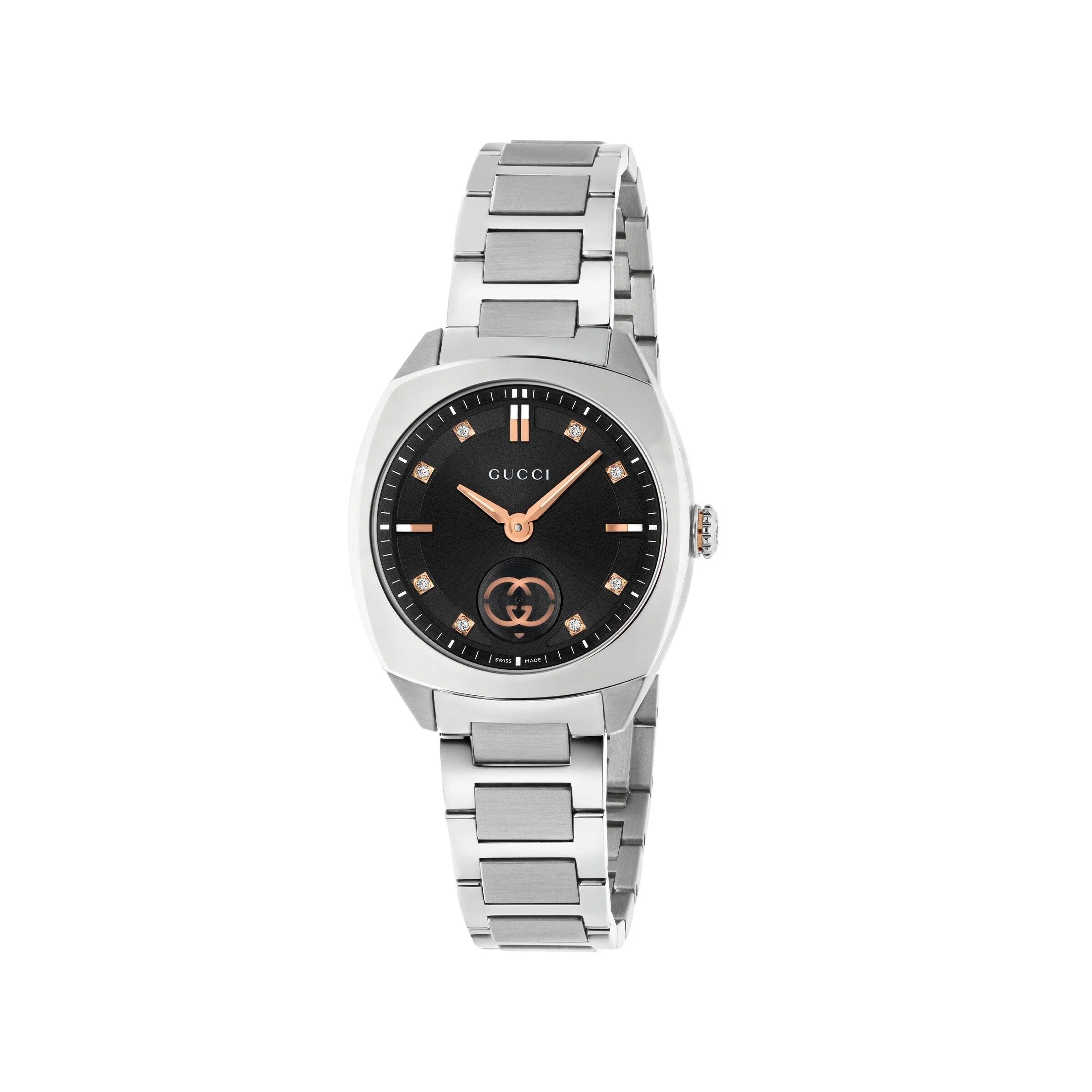 Gucci Interlocking Black Diamond Dial Stainless Steel Women's Watch - YA142513