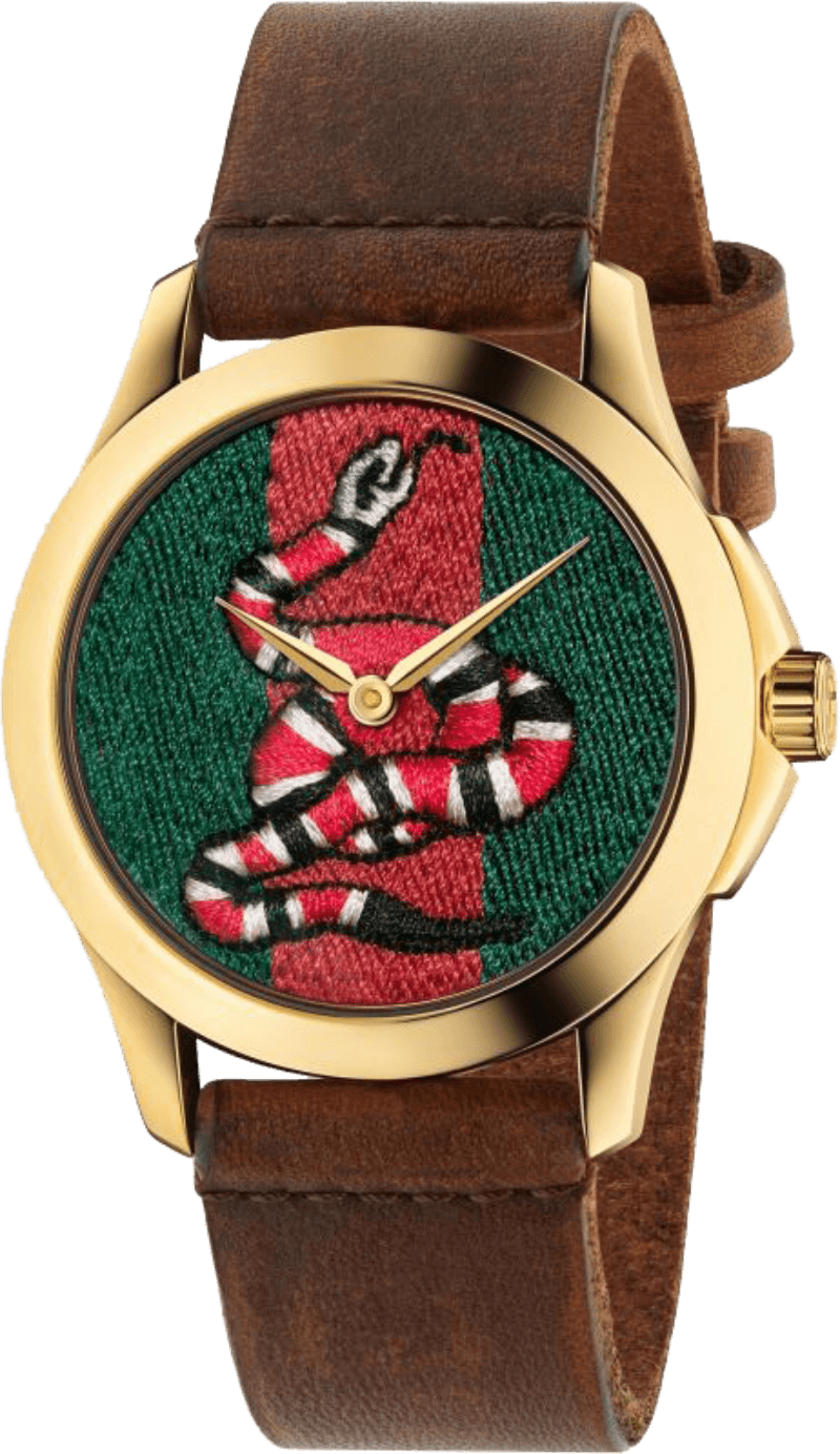 Gucci Le Marche Des Merveilles Green and Red Dial Brown Leather Strap Unisex Watch YA1264012