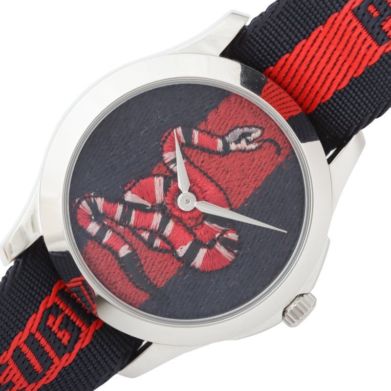 Gucci Le Marche Des Merveilles watch side view showing case thickness and nylon strap detail