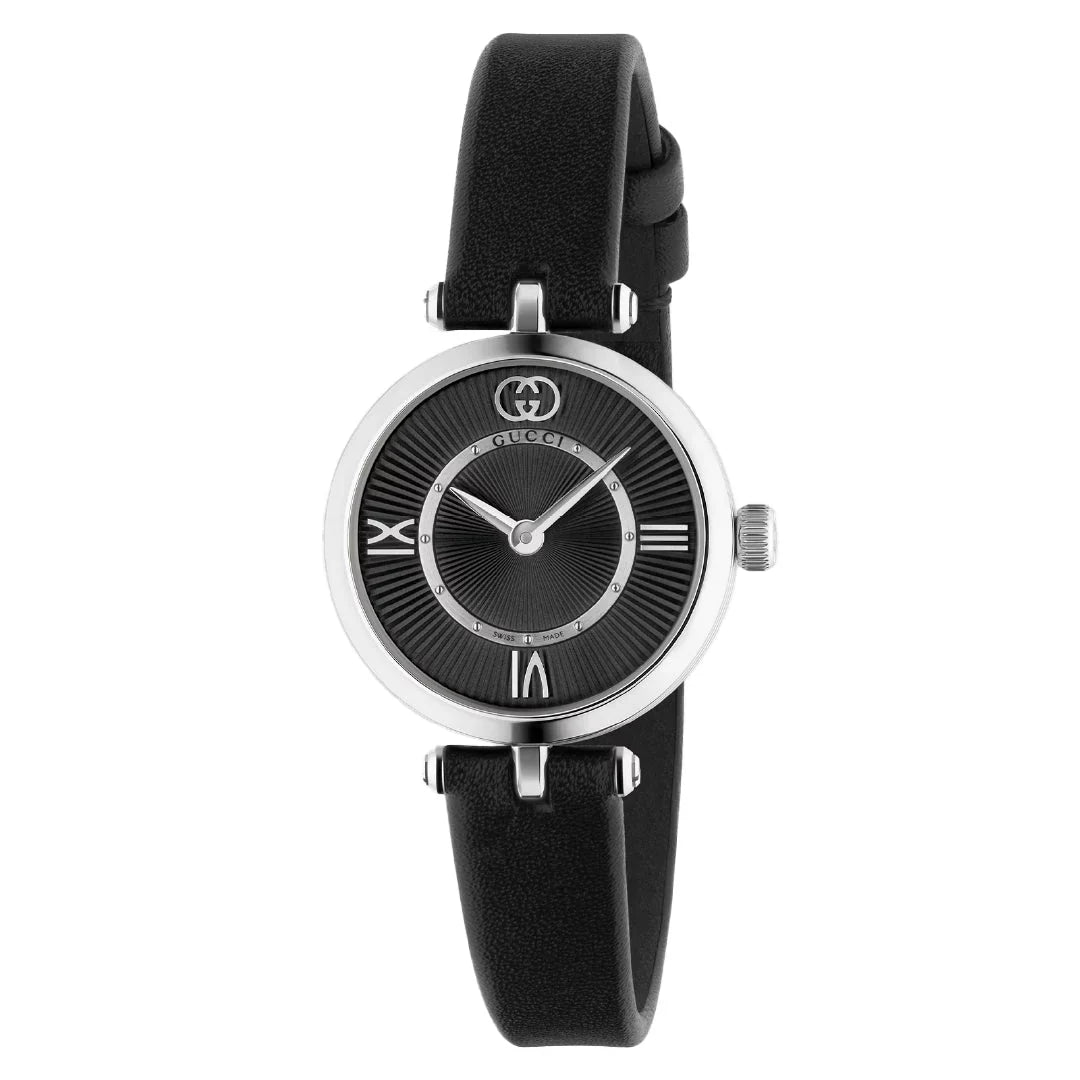 Gucci Model 2000 Quartz 24mm Black Leather Women's Watch YA167503