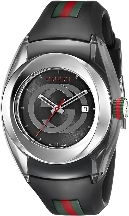 Gucci Sync 36mm black dial quartz watch with stainless steel case and black rubber strap