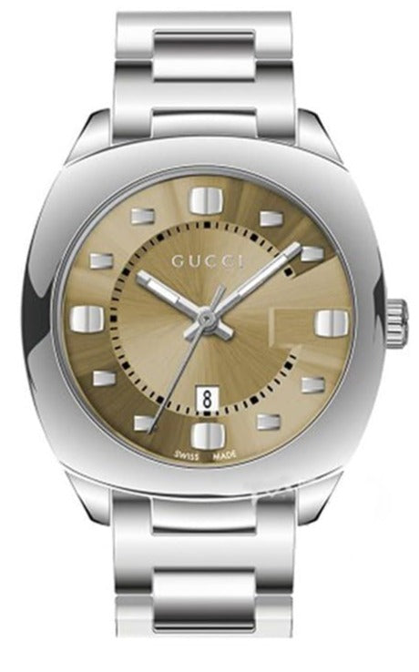 Gucci Vintage Diamonds watch with brown dial, silver steel case and strap, diamond indices