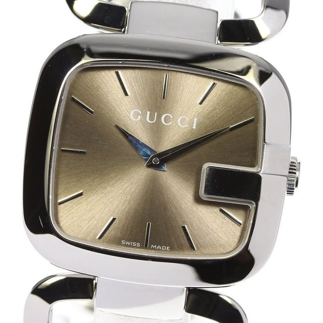 GUCCI YA125401 Silver Tone G-Gucci 125.4 Series Diamond Brown Dial Ladies Watch
