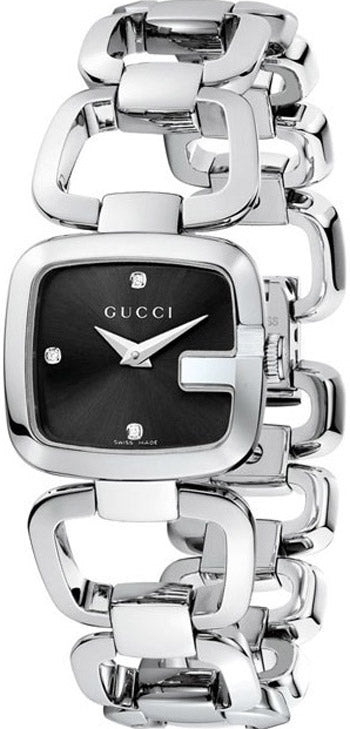 Gucci YA125509 Black Dial Stainless Steel Diamond Ladies Watch