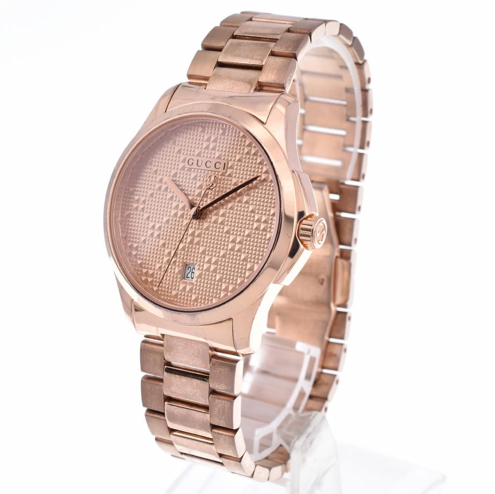 Gucci YA126482 Men's G-Timeless Rose Gold Diamond Pattern Quartz Watch