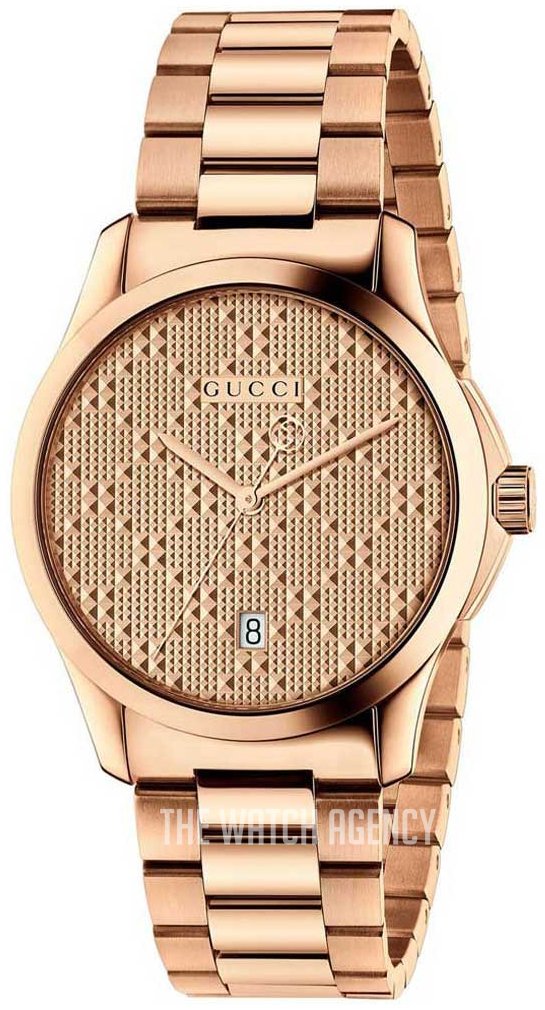 Gucci YA126482 Men's G-Timeless Rose Gold Diamond Pattern Quartz Watch