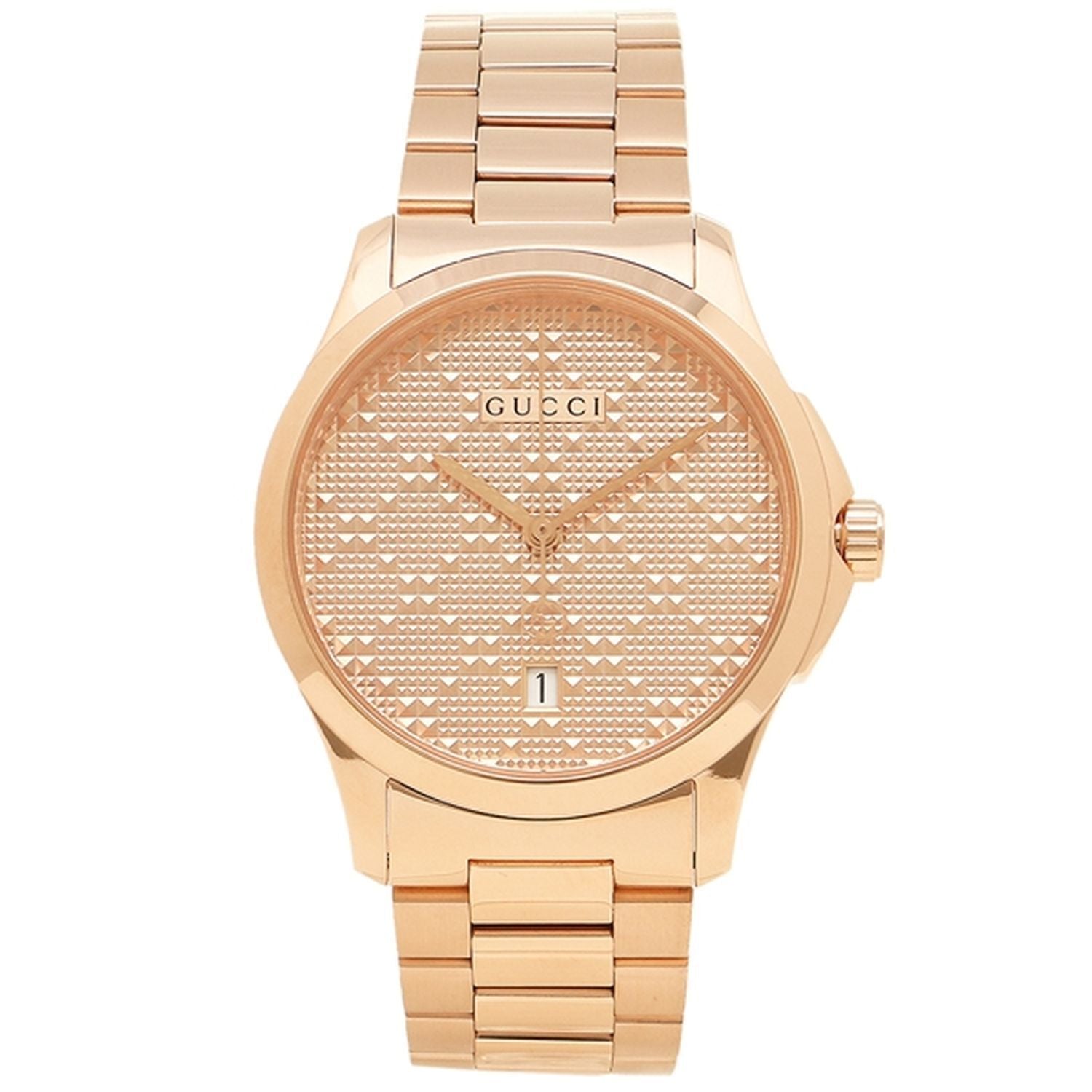 Gucci YA126482 Men's G-Timeless Rose Gold Diamond Pattern Quartz Watch