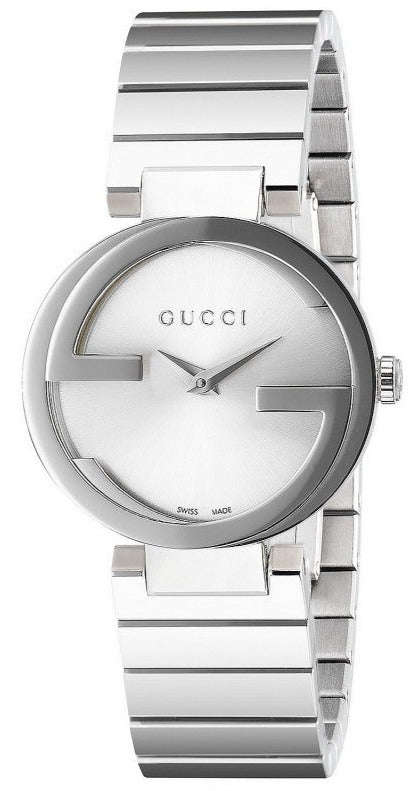 Gucci Interlocking G silver ladies watch with white dial and stainless steel bracelet