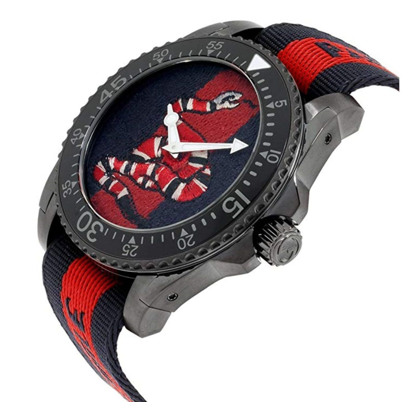 GUCCI Dive 45MM SS Snake Embroidered Dial Nylon Men's Watch YA136214