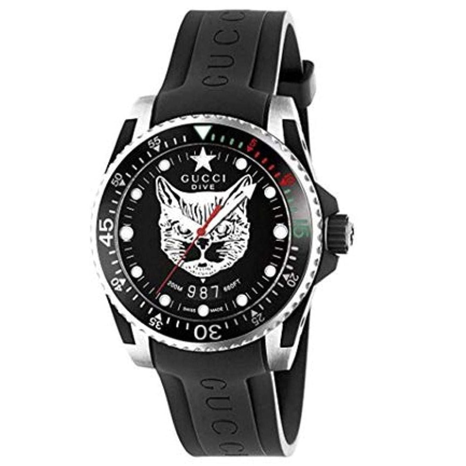 Gucci Dive Black Dial Black Rubber Men's Watch YA136323