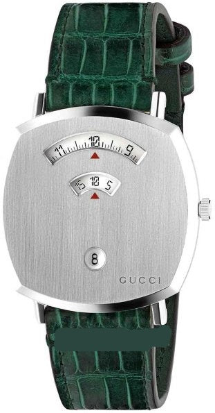 Gucci Grip Silver Dial Green Leather Strap Women's Watch YA157414