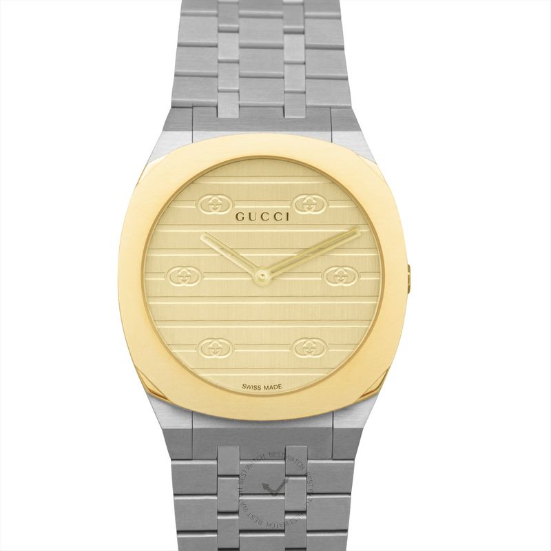 GUCCI 25H Quartz 30MM Stainless Steel Brass Dial Women's Watch YA163502