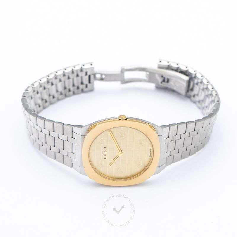 GUCCI 25H Quartz 30MM Stainless Steel Brass Dial Women's Watch YA163502