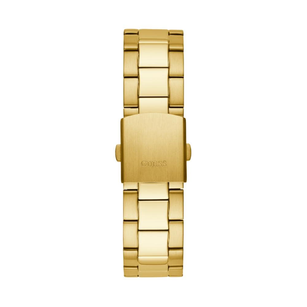 Gold-tone link bracelet with Guess branding on clasp and adjustable links