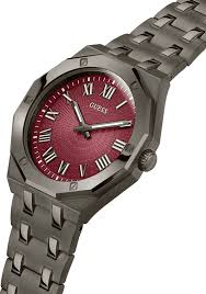 Guess Asset Quartz Red Dial Black Steel Strap Men Watch - GW0575G5