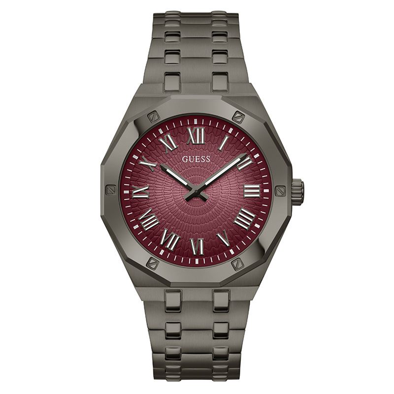 Guess Asset Quartz Red Dial Black Steel Strap Men Watch - GW0575G5