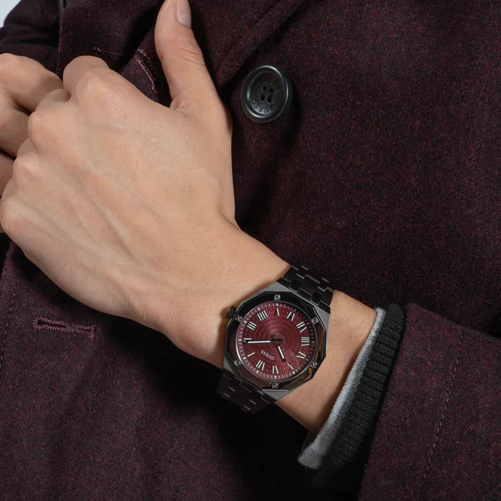 Guess Asset Quartz Red Dial Black Steel Strap Men Watch - GW0575G5