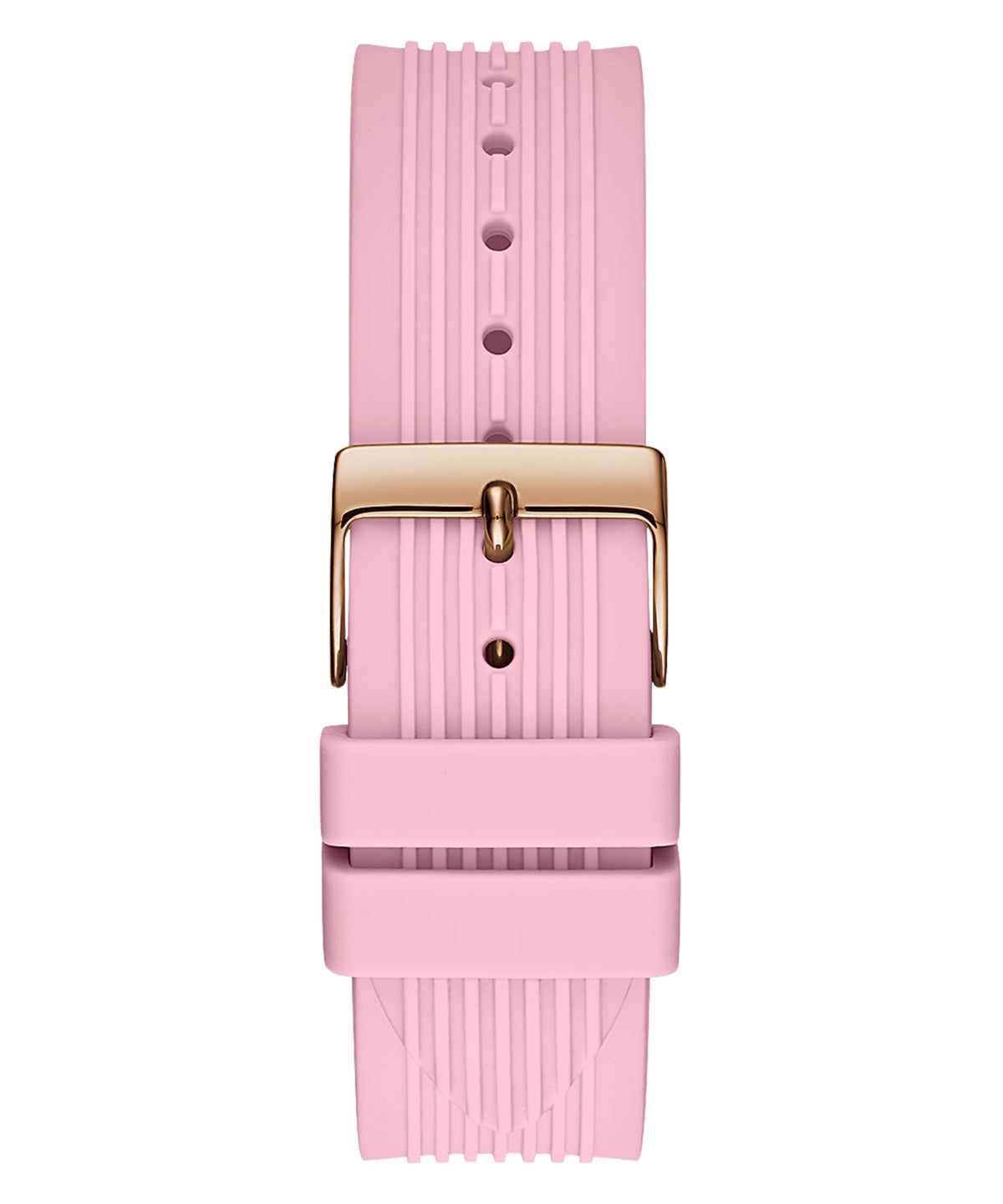 Guess Athena pink silicone strap with ribbed texture and rose gold buckle closure detail