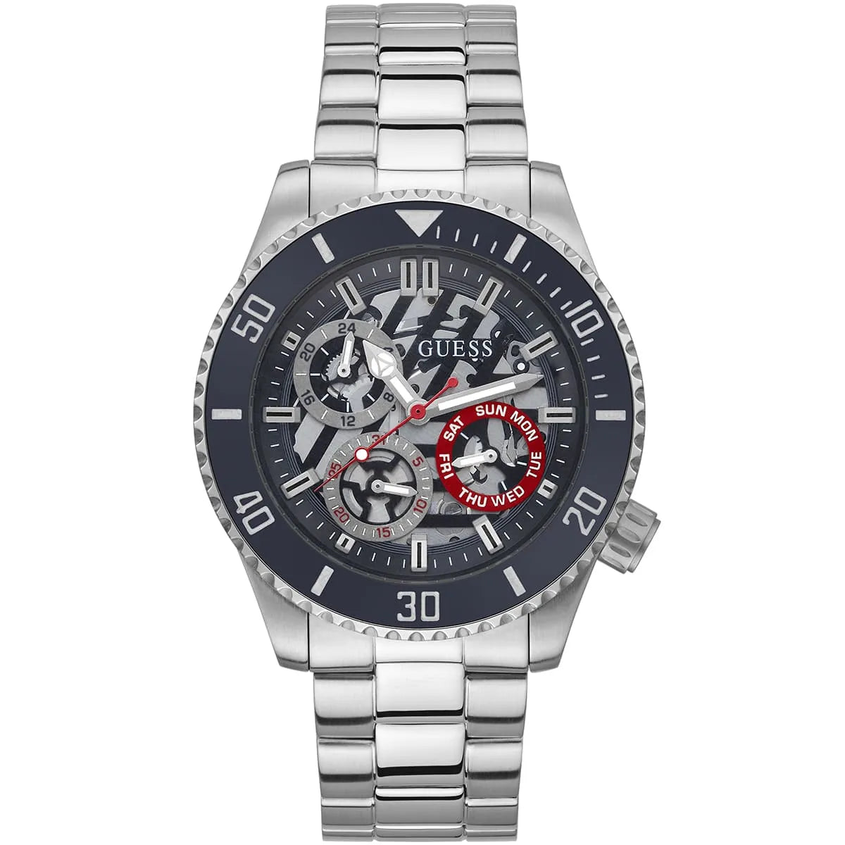 GUESS Axle GW0488G1 stainless steel watch with multi-function blue dial