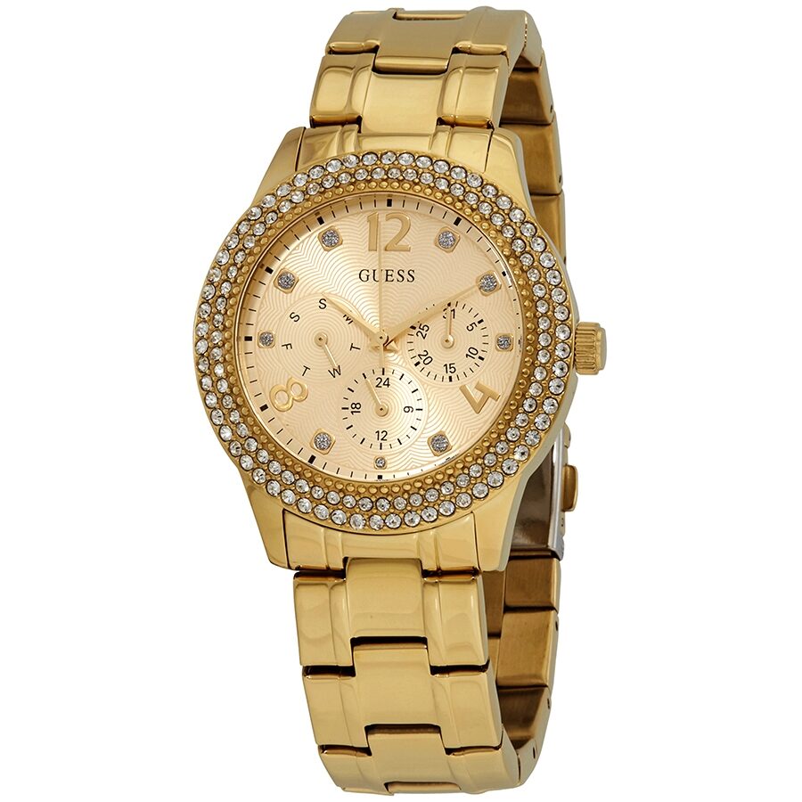 Guess Bedazzle gold-tone ladies watch with crystal-studded bezel and champagne dial