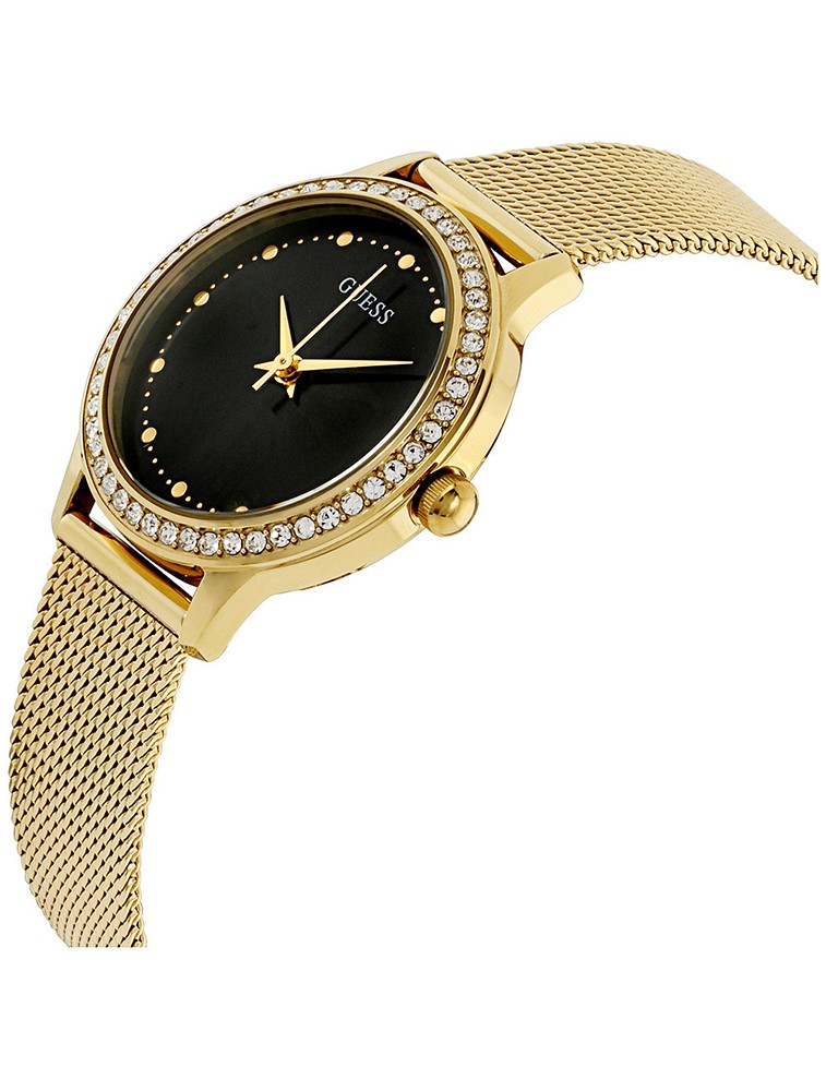 Guess Chelsea Crystals Black Dial Gold Mesh Bracelet Women Watch - W0647L8