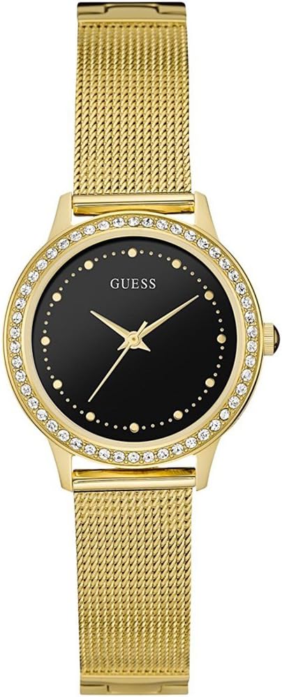 Guess Chelsea Crystals Black Dial Gold Mesh Bracelet Women Watch - W0647L8