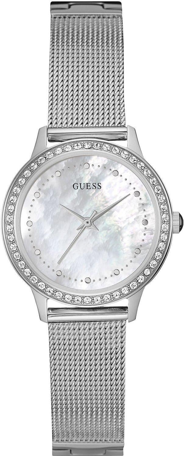 Guess Chelsea Mother of Pearl White Dial Silver Mesh Strap Women Watch - W0647L1