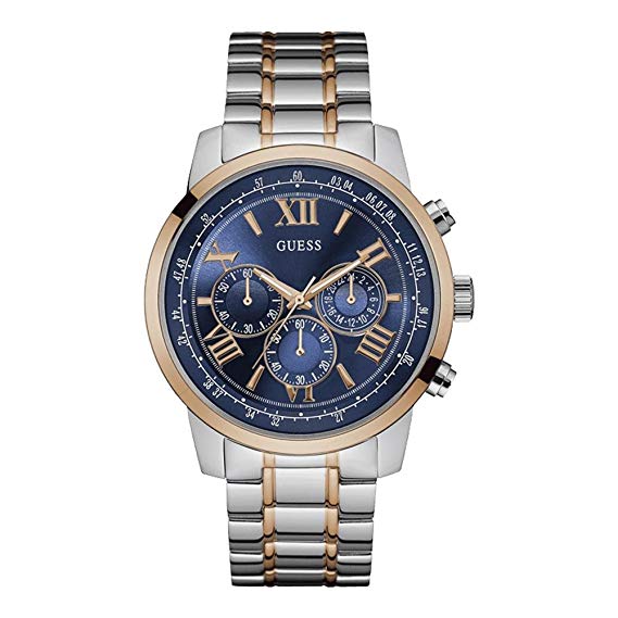 Guess Chrono blue dial chronograph watch with two-tone silver and rose gold stainless steel bracelet