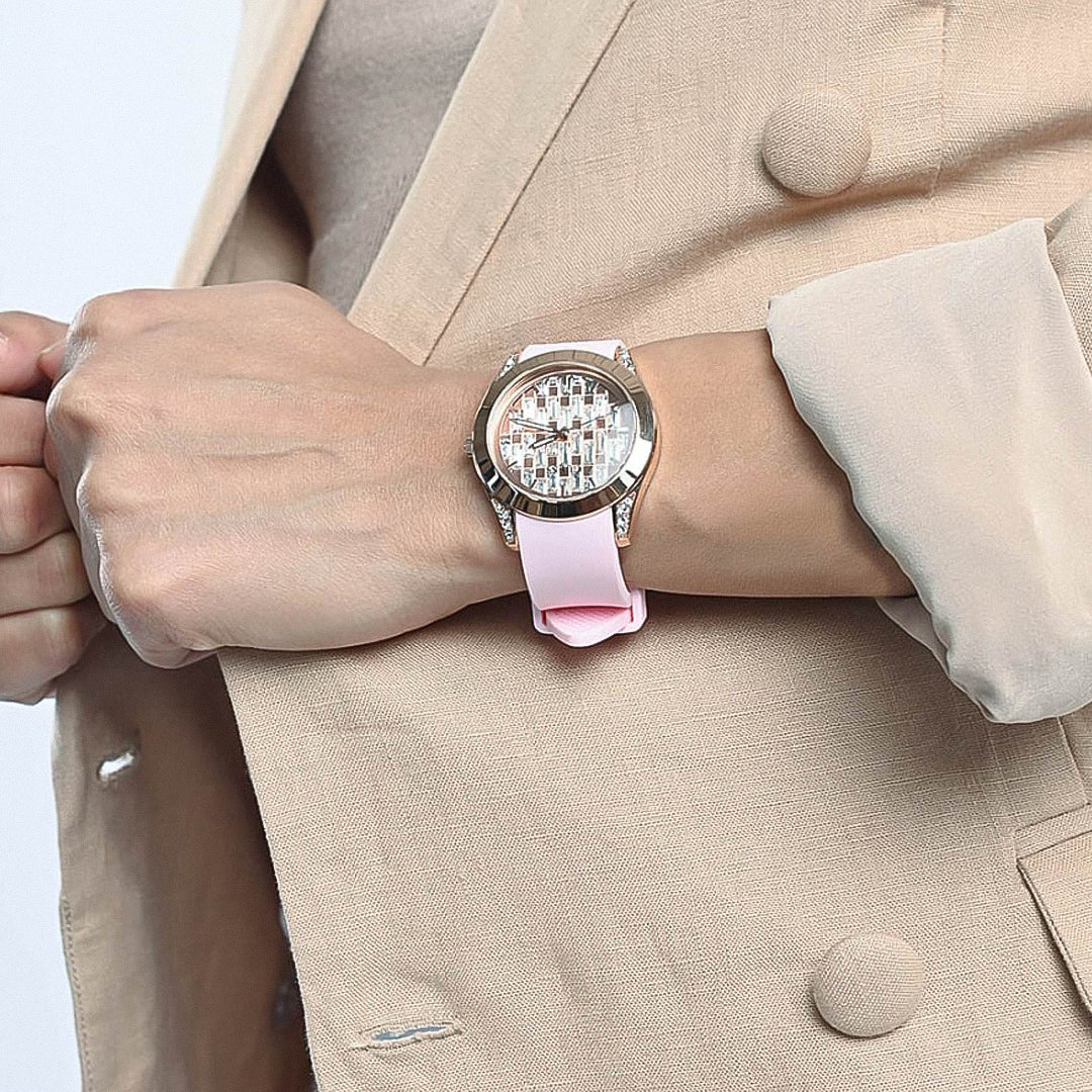 Guess Clarity Pink Tone Silicone Strap Women's Watch GW0109L2