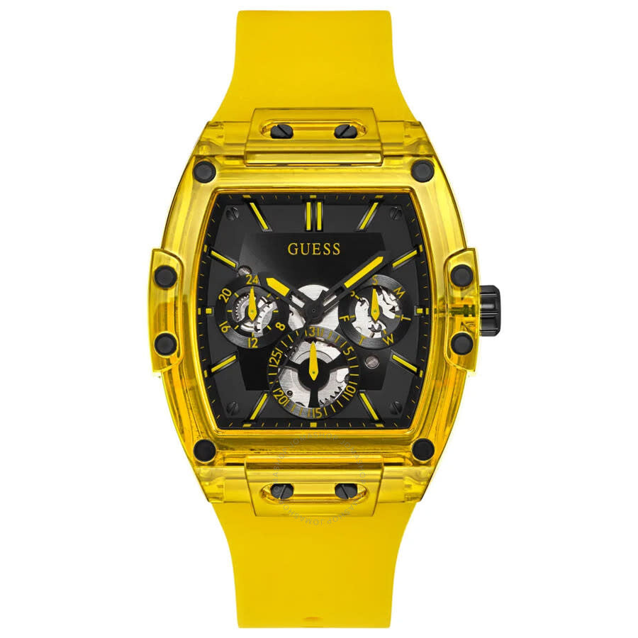 Guess Classic Black Dial Men's Watch GW0203G6 with yellow gold case and strap