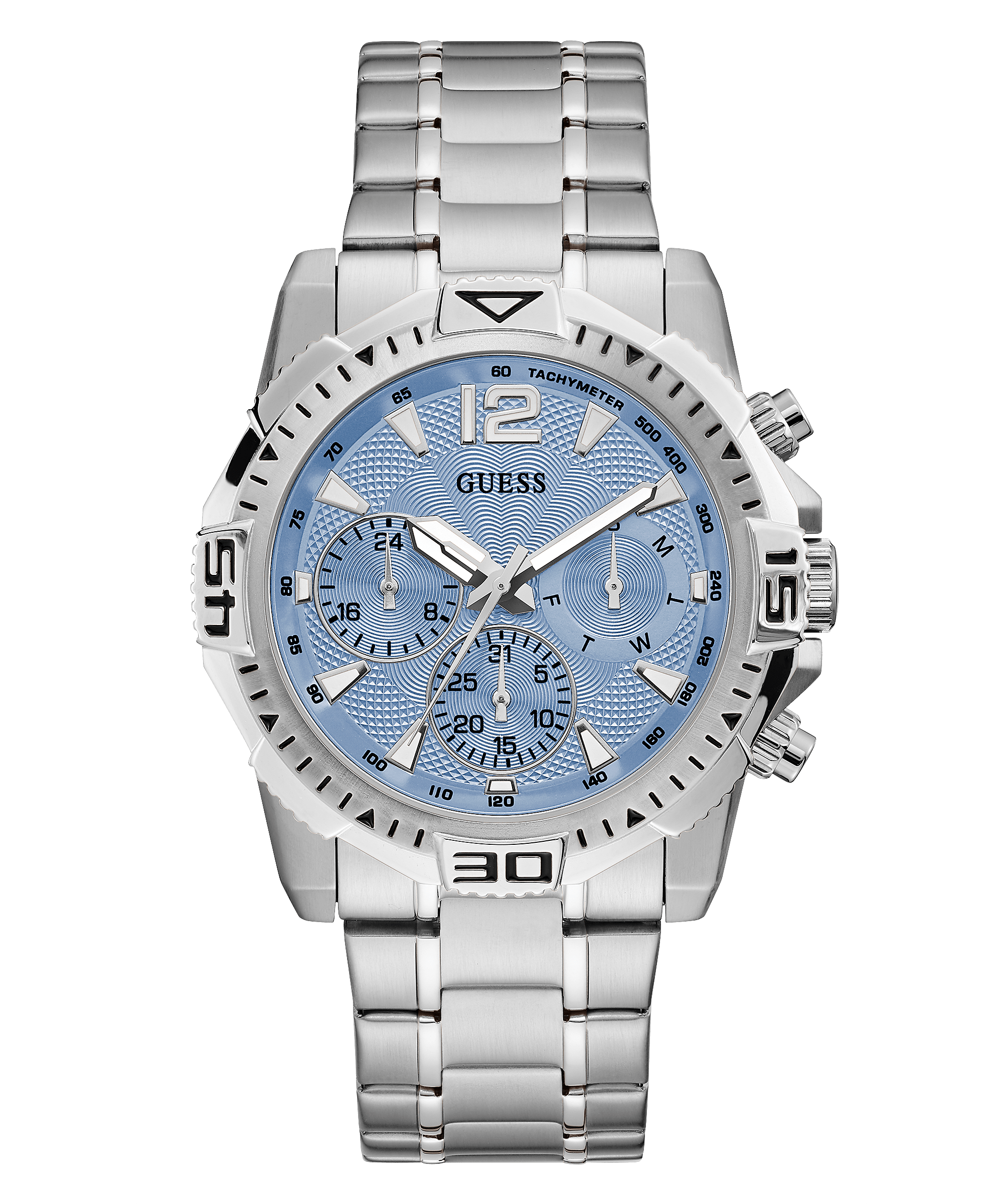 Guess Commander men's watch with blue dial, silver case and bracelet