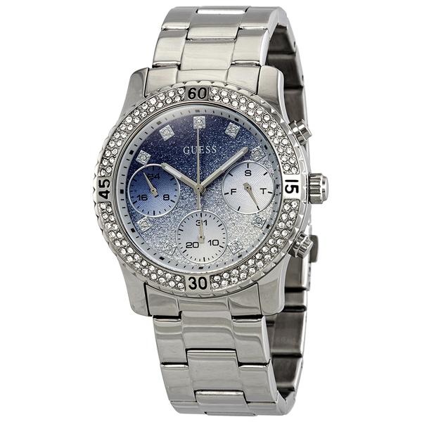 Guess Confetti Crystal Glitter Dial ladies chronograph watch with stainless steel bracelet