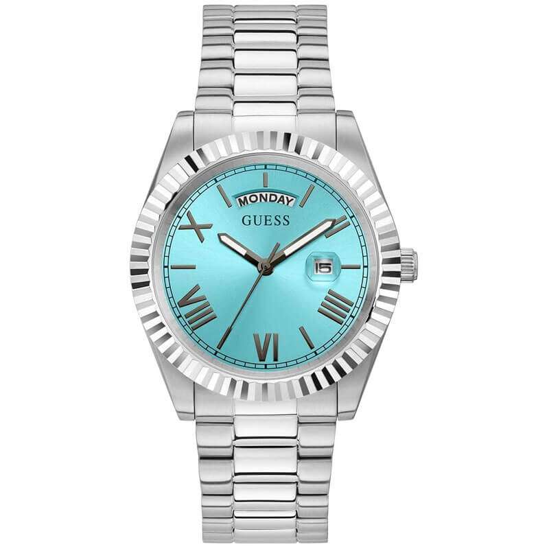 Guess Connoisseur Turquoise Dial Silver Steel Strap Men Watch - GW0265G11