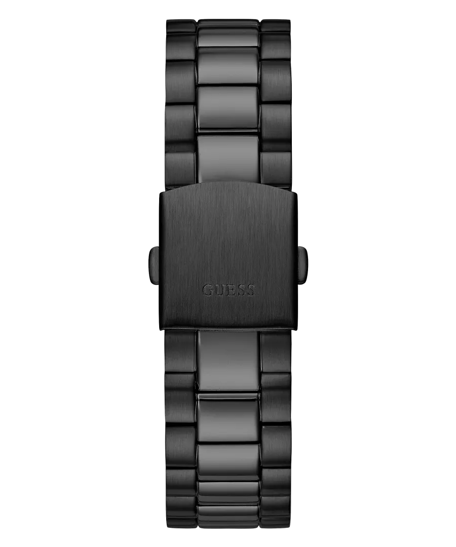 Guess Connoisseur three-link stainless steel bracelet and caseback detail