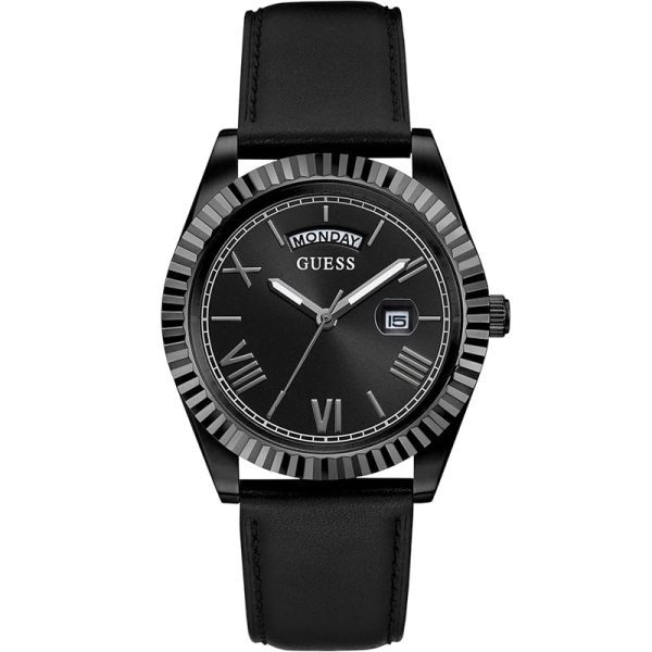 Guess Connoisseur Black Dial Black Leather Strap Men Watch - GW0353G1