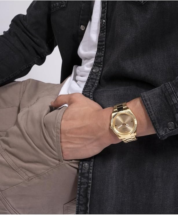 Guess Connoisseur Analog Gold Dial Gold Steel Strap Men Watch - GW0542G2