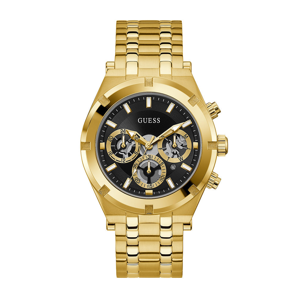 Guess Continental Chronograph gold men's watch with black dial and three subdials
