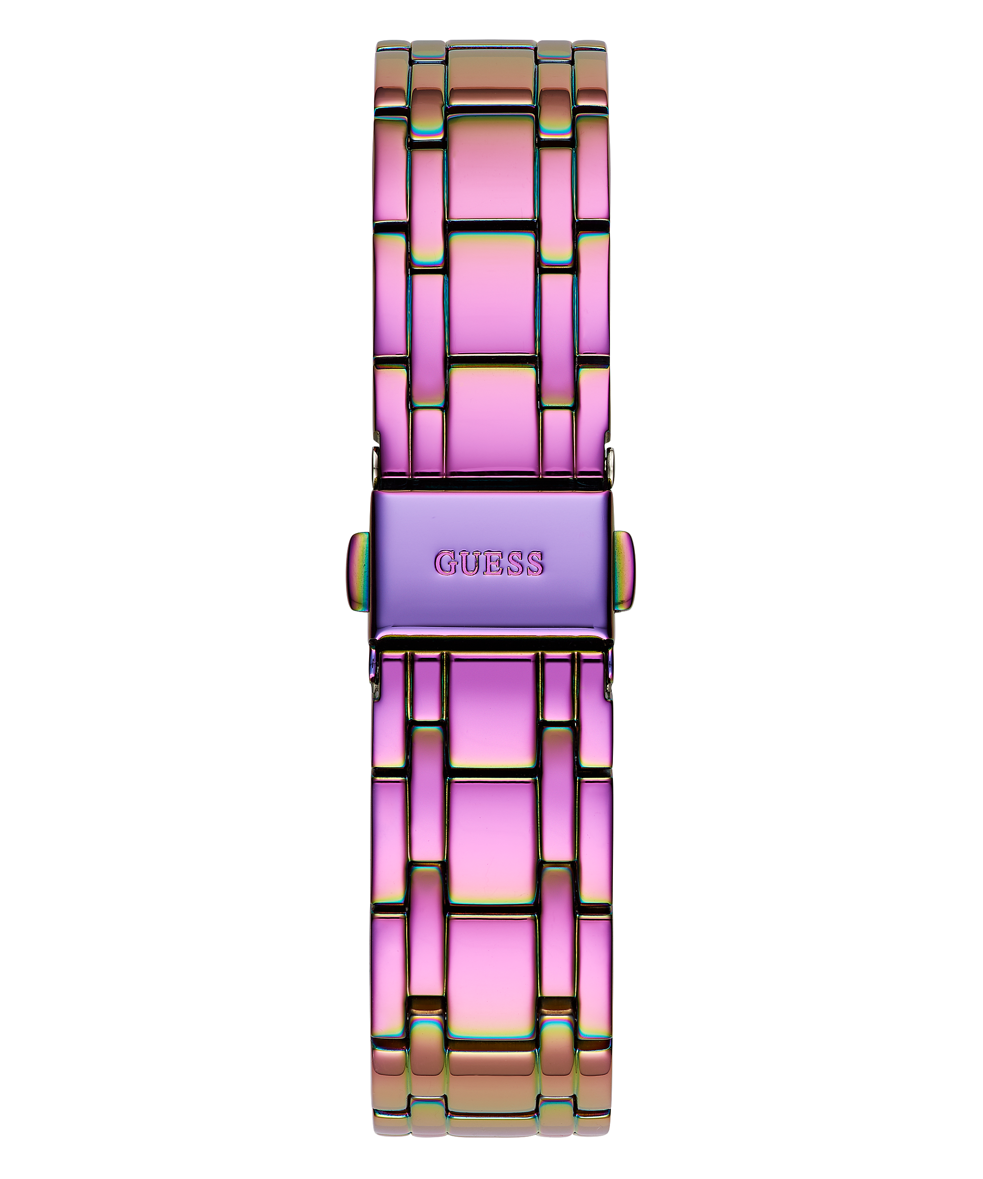 Guess Cosmo bracelet detail showing purple and rose gold link design