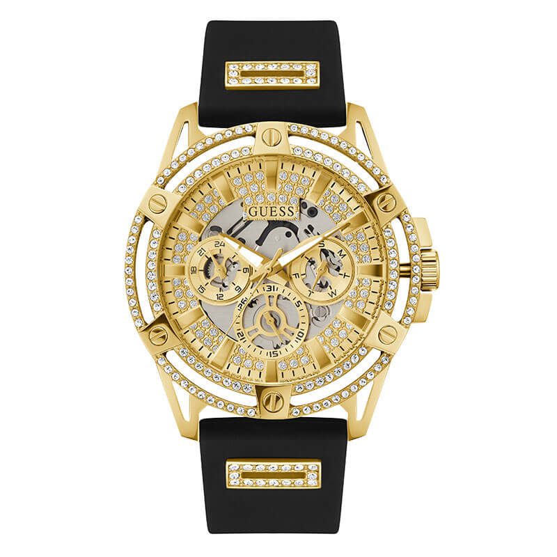 Guess Cut-Through Gold-Tone and Black Silicone Multifunction Watch - GW0537G2