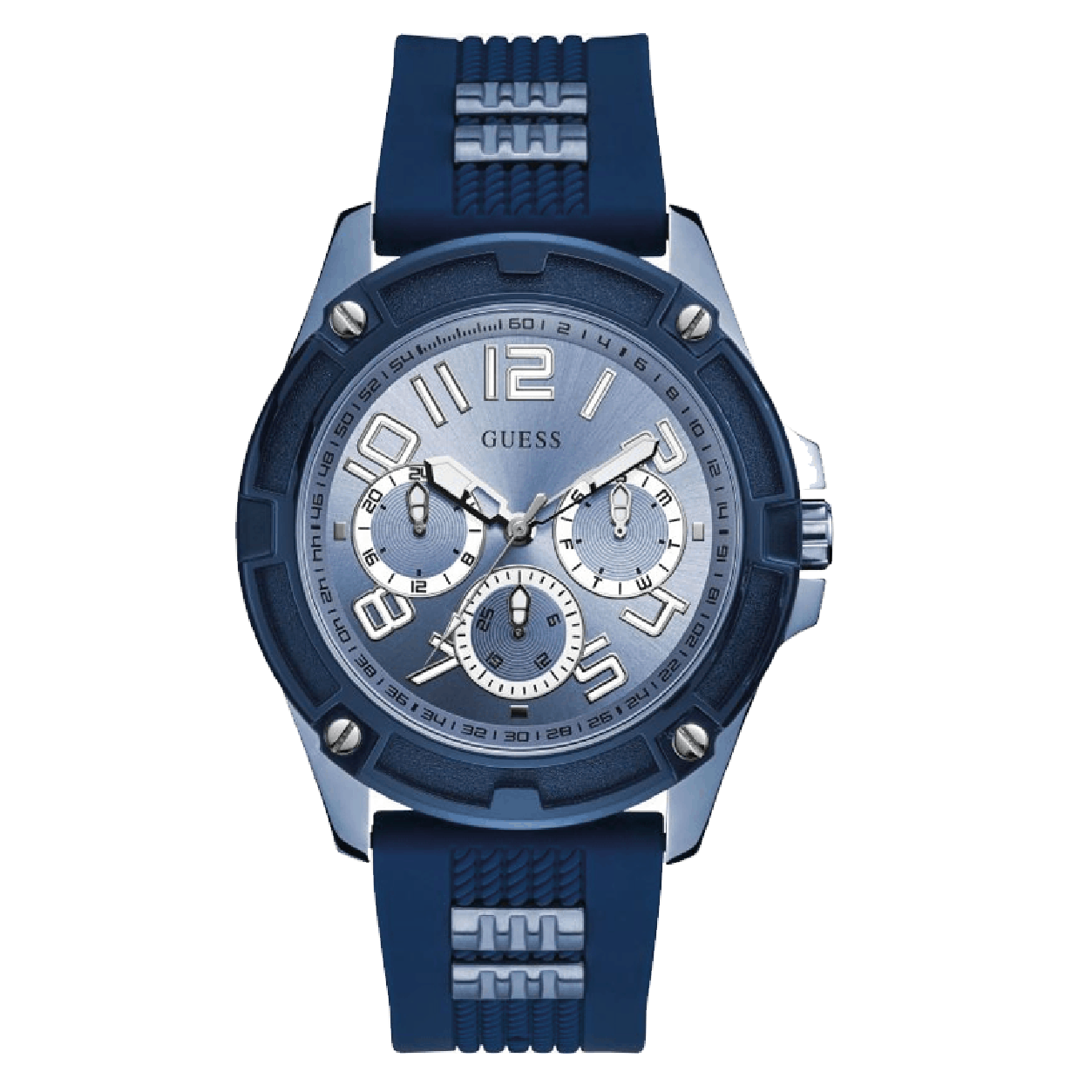Guess Delta blue silicone men's watch with gray dial and three subdials