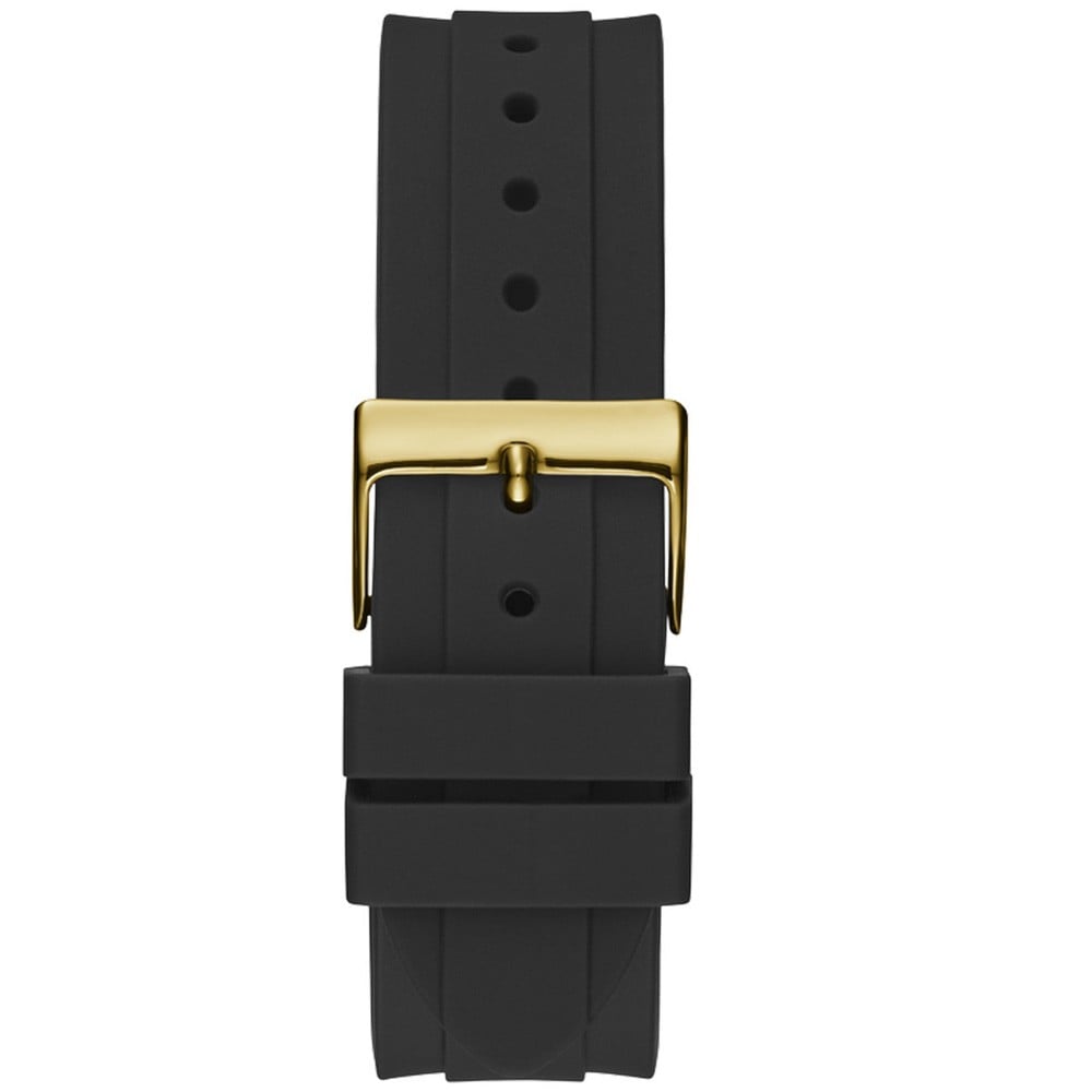 Black silicone strap with gold-tone buckle clasp and drilled texture detail