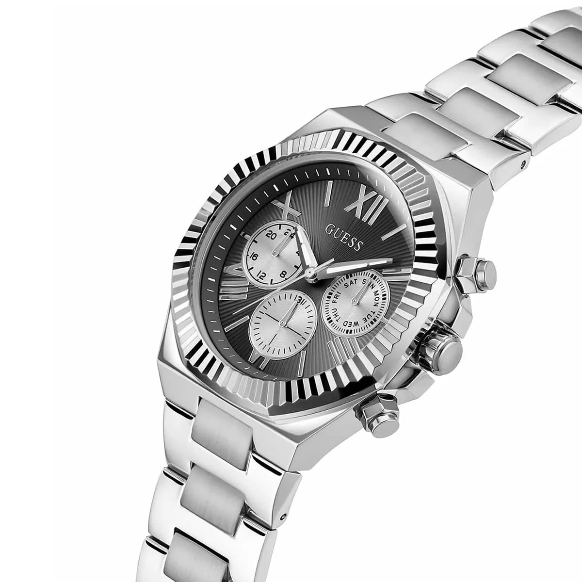 GUESS Equity Mens Silver Tone Multi-function Watch - GW0703G1