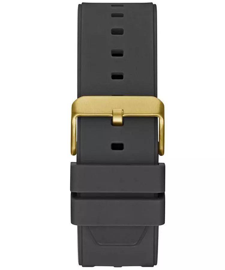GUESS Exposure GW0325G1 black rubber strap with gold-tone buckle and adjustment holes