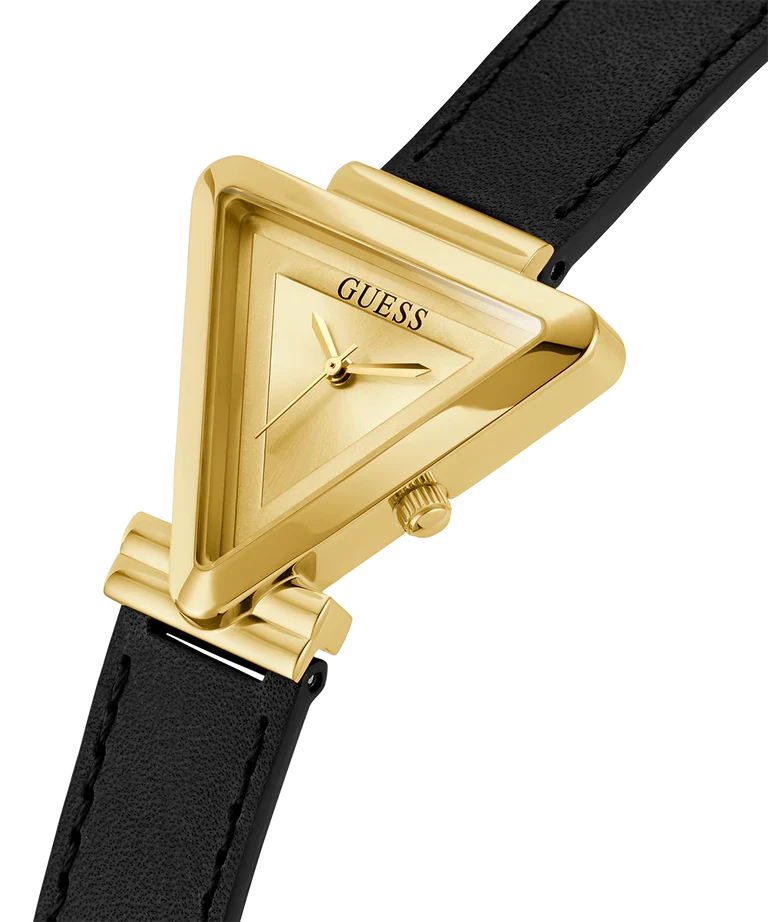 Guess Fame Quartz Gold Dial Black Leather Strap Women Watch - GW0548L3