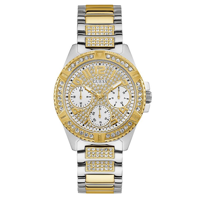 Guess Frontier Chronograph Crystals Gold Dial Two Tone Steel Strap Women Watch - W1156L5