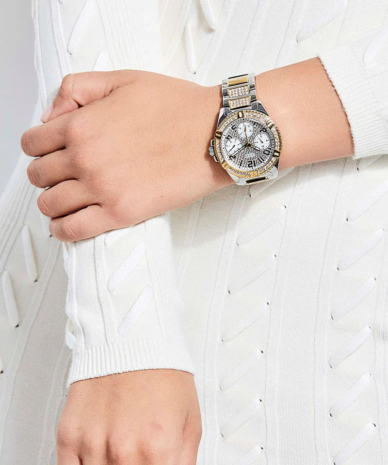 Guess Frontier Chronograph Crystals Gold Dial Two Tone Steel Strap Women Watch - W1156L5