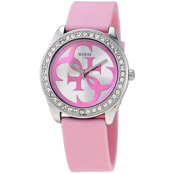 Guess G-Twist Quartz Silver Dial Pink Silicone Ladies Watch W1240L1 - Watches of New Zealand
