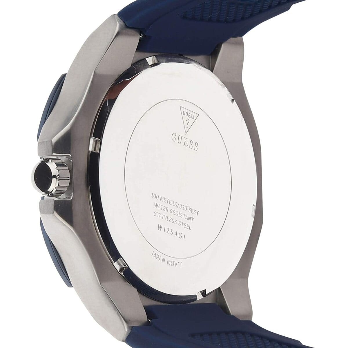 Guess Genesis watch caseback detail with brand engraving and specifications visible