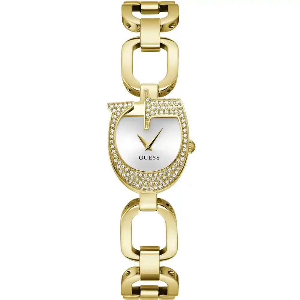 Guess GW0683L2 gold women's watch full length frontal view with metal strap